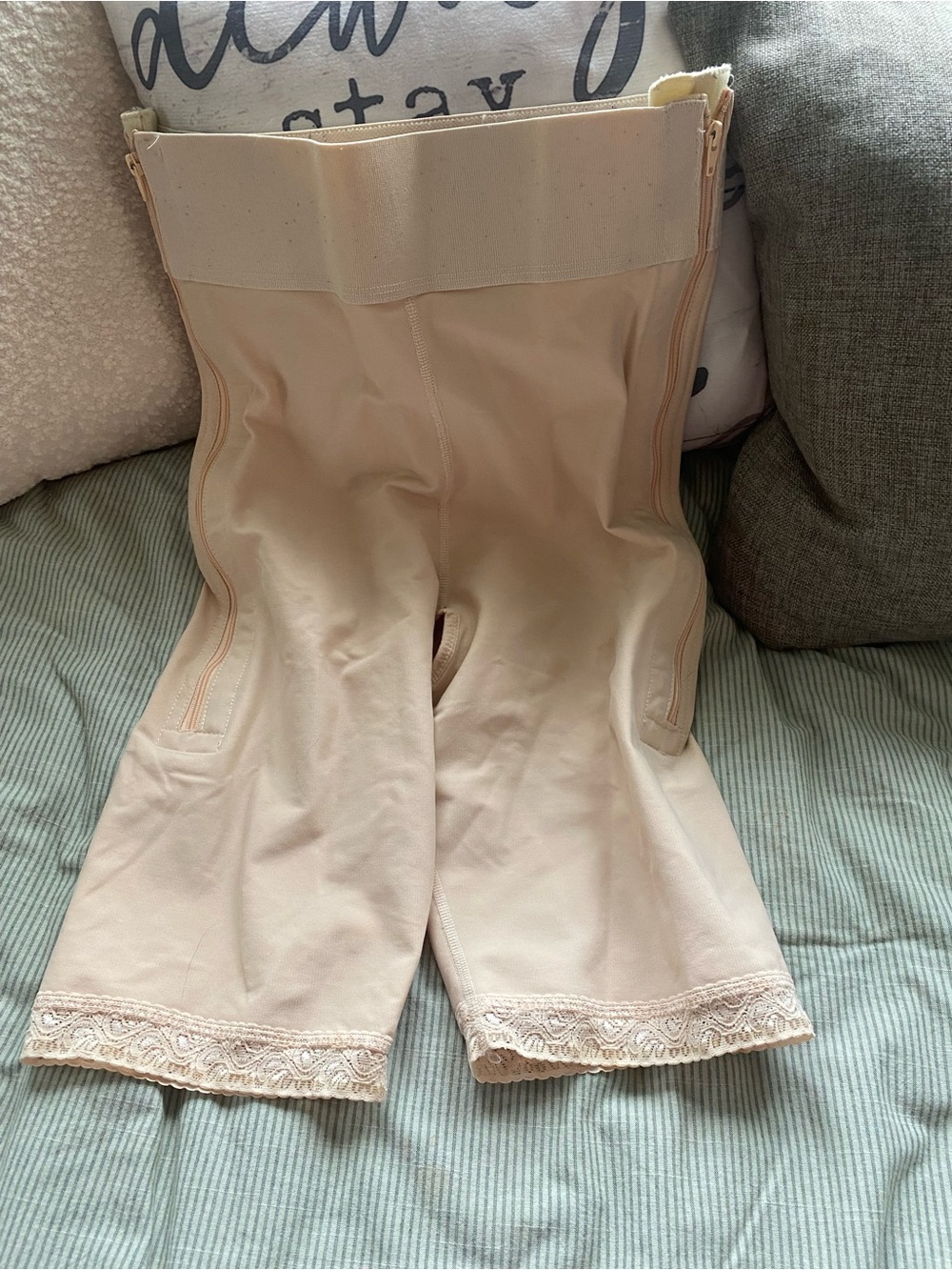 Marena High-Waist Recovery Shapewear Shorts in Nude with Lace Trim, Size XL